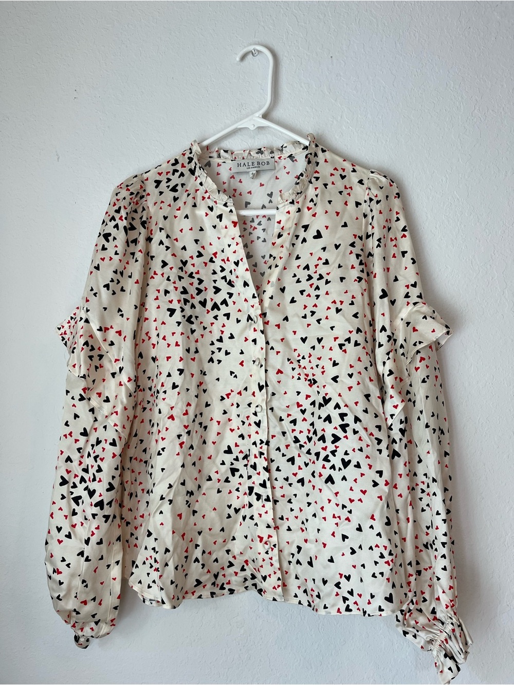 Hale Bob Blouse Hearts Button Down Silk Blend Size S
